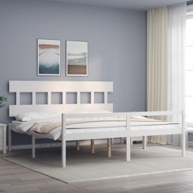 Double bed for seniors with white solid wood headboard by vidaXL, Beds and slatted bases - Ref: Foro24-3195432, Price: 181,75...