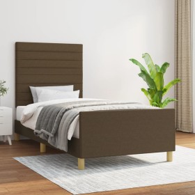 Bed frame with dark brown fabric headboard 90x190 cm by , Beds and slatted bases - Ref: Foro24-3125101, Price: 139,23 €, Disc...