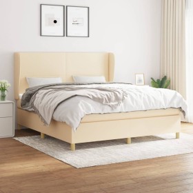 Cama box spring con colchón tela color crema 180x200 cm de , Camas y somieres - Ref: Foro24-3128386, Precio: 678,99 €, Descue...