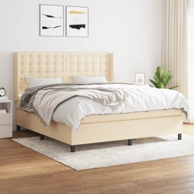 Cama box spring con colchón tela color crema 160x200 cm de , Camas y somieres - Ref: Foro24-3131766, Precio: 609,88 €, Descue...