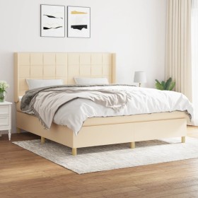 Cama box spring con colchón tela color crema 180x200 cm de , Camas y somieres - Ref: Foro24-3132014, Precio: 656,38 €, Descue...