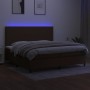 Boxspring-Bett mit LED-Lichtern, dunkelbraunem Stoff, 200x200 cm. von , Betten und Lattenroste - Ref: Foro24-3134744, Preis: ...