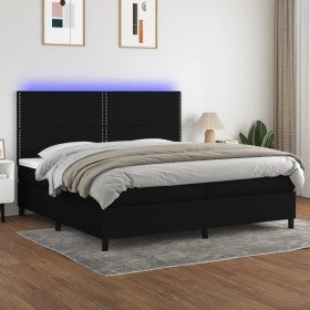 Cama box spring colchón y luces LED tela negro 200x200 cm de , Camas y somieres - Ref: Foro24-3134823, Precio: 666,99 €, Desc...