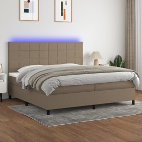 Box spring bed with mattress and LED lights, gray taupe fabric, 200x200 cm. by , Beds and slatted bases - Ref: Foro24-3134905...