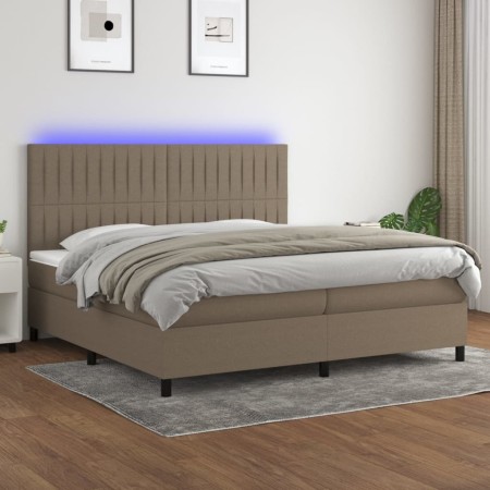 Box spring bed with mattress and LED lights, gray taupe fabric, 200x200 cm. by , Beds and slatted bases - Ref: Foro24-3135065...