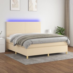 Cama box spring colchón y luces LED tela crema 180x200 cm de , Camas y somieres - Ref: Foro24-3135298, Precio: 664,99 €, Desc...