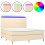 Boxspringbett mit Matratze und LED-Lichtern, cremefarbenem Stoff, 180x200 cm. von , Betten und Lattenroste - Ref: Foro24-3135...