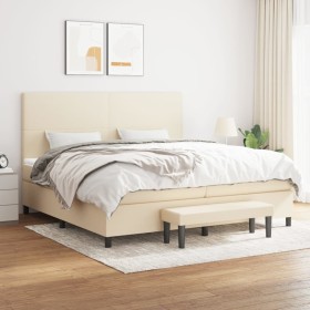 Cama box spring con colchón tela color crema 200x200 cm de , Camas y somieres - Ref: Foro24-3136466, Precio: 711,99 €, Descue...