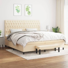 Box spring bed with cream-colored fabric mattress 200x200 cm by , Beds and slatted bases - Ref: Foro24-3136866, Price: 774,65...