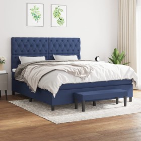 Box spring bed with blue fabric mattress 160x200 cm by , Beds and slatted bases - Ref: Foro24-3136851, Price: 659,95 €, Disco...