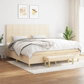 Box spring bed with cream-colored fabric mattress 200x200 cm by , Beds and slatted bases - Ref: Foro24-3137186, Price: 719,84...