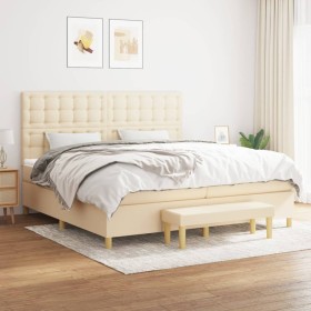 Cama box spring con colchón tela color crema 200x200 cm de , Camas y somieres - Ref: Foro24-3137506, Precio: 681,99 €, Descue...