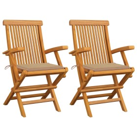 Garden chairs 2 units solid teak wood with beige cushions by , Garden chairs - Ref: Foro24-3062490, Price: 168,55 €, Discount: %