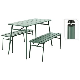 ProGarden 3-piece garden table and bench set green steel by , Garden sets - Ref: Foro24-447580, Price: 288,62 €, Discount: %