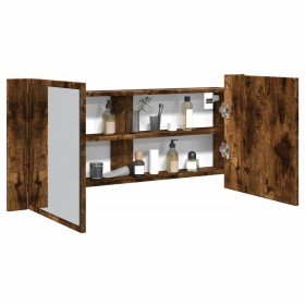 Badezimmerschrank mit Spiegel und LED-Beleuchtung in rauchiger Eiche, 100x12x45 cm. von , Badezimmerwaschtische - Ref: Foro24...