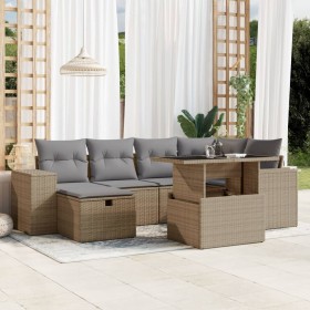 Gartensofagarnitur 7-teilig mit Kissen aus synthetischem Rattan in Beige. von , Gartensets - Ref: Foro24-3275299, Preis: 557,...