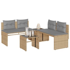 Gartensitzgruppe mit 4-teiligen Sofas und Kissen aus synthetischem Rattan in Beige. von , Gartensets - Ref: Foro24-4003881, P...