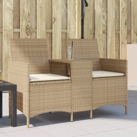 Zweier-Gartensofa mit Tisch und Kissen aus beigem PE-Rattan. von , Outdoor-Sofas - Ref: Foro24-4003888, Preis: 138,99 €, Raba...