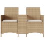 2-seater garden sofa with table and beige PE rattan cushions by , Outdoor sofas - Ref: Foro24-4003888, Price: 138,99 €, Disco...