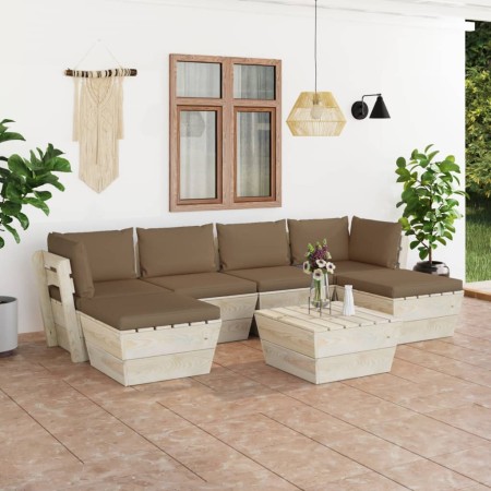 Garden furniture made of 7-piece pallets and fir wood cushions. by , Garden sets - Ref: Foro24-3063584, Price: 492,99 €, Disc...