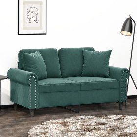 Sofá de 2 plazas con cojines terciopelo verde oscuro 120 cm de , Sofás - Ref: Foro24-3200937, Precio: 239,99 €, Descuento: %