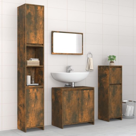 Set de muebles baño 4 pzas madera contrachapada roble ahumado de , Muebles de baño - Ref: Foro24-3143928, Precio: 180,71 €, D...