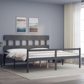 Double bed for seniors gray solid wood headboard by vidaXL, Beds and slatted bases - Ref: Foro24-3195433, Price: 163,99 €, Di...