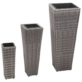 Set of 3 pieces of synthetic gray rattan flowerbeds by , Pots and planters - Ref: Foro24-45424, Price: 79,93 €, Discount: %