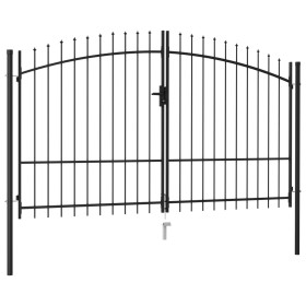 Cancel with double gate fence with black steel spikes 3x1.75 m by , garden gates - Ref: Foro24-145737, Price: 257,99 €, Disco...