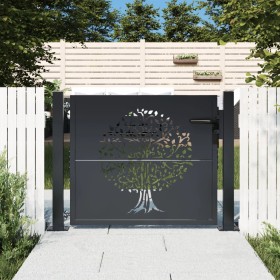 Garden gate in anthracite grey steel with tree design, 105x105 cm. by , garden gates - Ref: Foro24-153155, Price: 195,20 €, D...