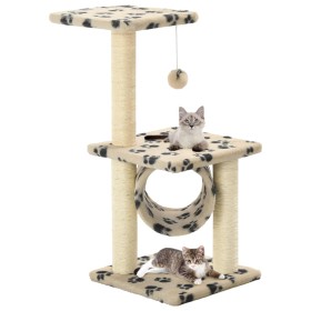 Kratzbaum für Katzen mit 65 cm Sisalstange in Beige mit Pfotenabdrücken. von , Katzenmöbel - Ref: Foro24-170549, Preis: 39,62...