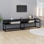 TV stand made of tempered glass in black marble color, measuring 160x40x40.5 cm. by , TV Furniture - Ref: Foro24-331721, Pric...