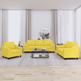 3-piece sofa set with light yellow fabric cushions by , Sofas - Ref: Foro24-3201791, Price: 679,72 €, Discount: %