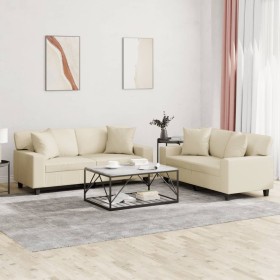 Zweiteiliges Sofaset mit Kissen aus cremefarbenem Kunstleder. von , Sofas - Ref: Foro24-3201925, Preis: 530,57 €, Rabatt: %