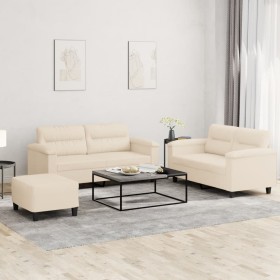 Sofagarnitur mit 3-teiligen Kissen aus beiger Mikrofaser. von , Sofas - Ref: Foro24-3202325, Preis: 521,99 €, Rabatt: %