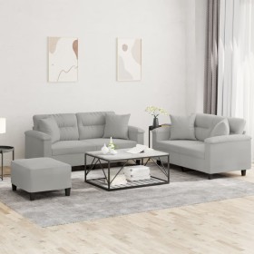 Sofagarnitur mit 3-teiligen Kissen aus hellgrauem Mikrofasergewebe. von , Sofas - Ref: Foro24-3202333, Preis: 575,33 €, Rabat...