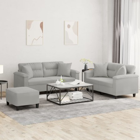 3-piece light gray microfiber fabric sofa set with cushions by , Sofas - Ref: Foro24-3202333, Price: 573,01 €, Discount: %