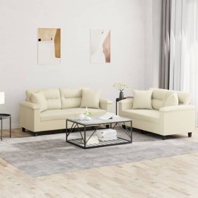 2-piece sofa set with cream-colored faux leather cushions by , Sofas - Ref: Foro24-3202373, Price: 493,99 €, Discount: %