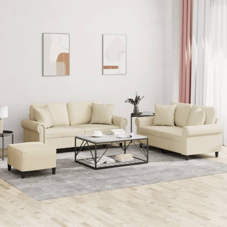 Sofagarnitur mit 3-teiligen Kissen aus cremefarbenem Kunstleder. von , Sofas - Ref: Foro24-3202166, Preis: 560,77 €, Rabatt: %