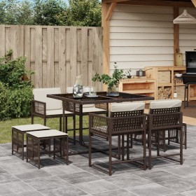 Garden dining set 9 pieces with brown synthetic rattan cushions by , Garden sets - Ref: Foro24-3211497, Price: 376,99 €, Disc...