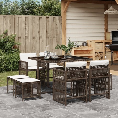 Essgruppe für den Garten, 9-teilig, mit braunen Kunststoff-Rattan-Kissen. von , Gartensets - Ref: Foro24-3211677, Preis: 392,...