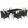 Set de comedor de jardín 7 pzas y cojines ratán sintético negro de , Conjuntos de jardín - Ref: Foro24-3211910, Precio: 640,9...