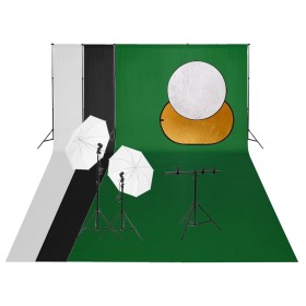 Photography studio kit with lighting set, backdrop, and reflector by , Flashes and studio lighting - Ref: Foro24-3143967, Pri...