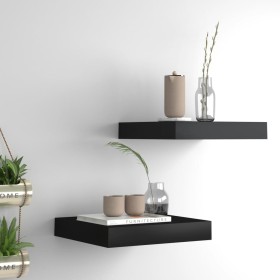 Floating wall shelf 2 units black MDF 23x23.5x3.8 cm by vidaXL, Shelves and shelves - Ref: Foro24-323824, Price: 23,33 €, Dis...