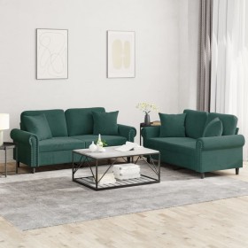 Zweiteiliges Sofaset mit dunkelgrünen Samtkissen. von , Sofas - Ref: Foro24-3202232, Preis: 483,99 €, Rabatt: %