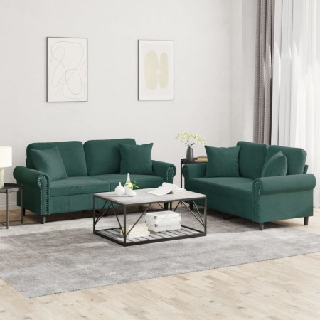 Zweiteiliges Sofaset mit dunkelgrünen Samtkissen. von , Sofas - Ref: Foro24-3202232, Preis: 528,42 €, Rabatt: %