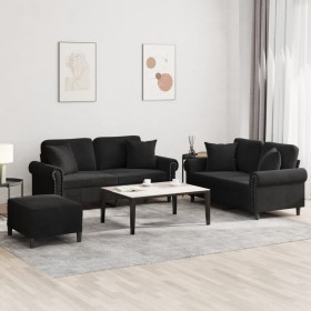 3-piece black velvet sofa set with cushions by , Sofas - Ref: Foro24-3202245, Price: 588,36 €, Discount: %