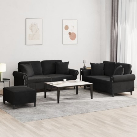 Schwarzes Samt-Sofaset mit 3 Kissenstücken. von , Sofas - Ref: Foro24-3202245, Preis: 588,36 €, Rabatt: %