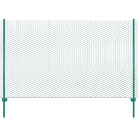 Wire mesh fence with green 25x2 m steel posts by , fence panels - Ref: Foro24-144607, Price: 183,42 €, Discount: %