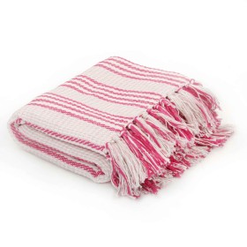 Manta a rayas de algodón rosa y blanco 125x150 cm de , Mantas - Ref: Foro24-245324, Precio: 18,99 €, Descuento: %